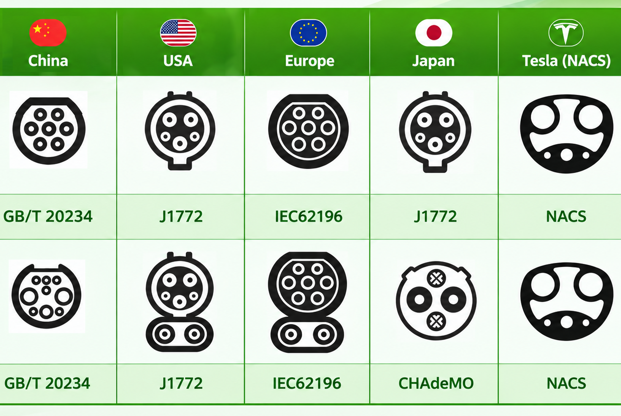 EV Charging Connector Standards by Region (2026): GB/T, NACS, CHAdeMO and CCS Compared for Cable Selection